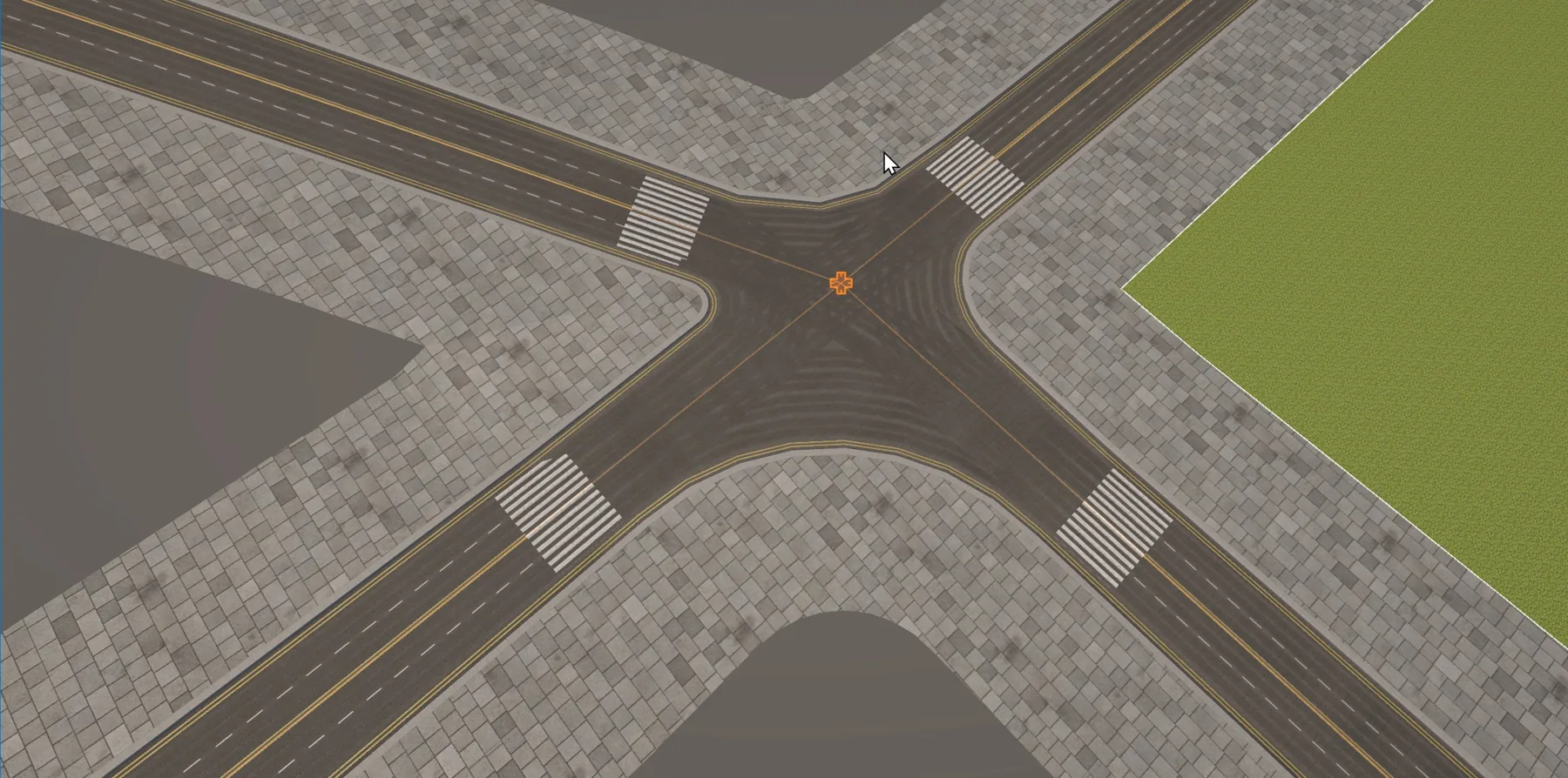 Four roads meeting at uneven angles