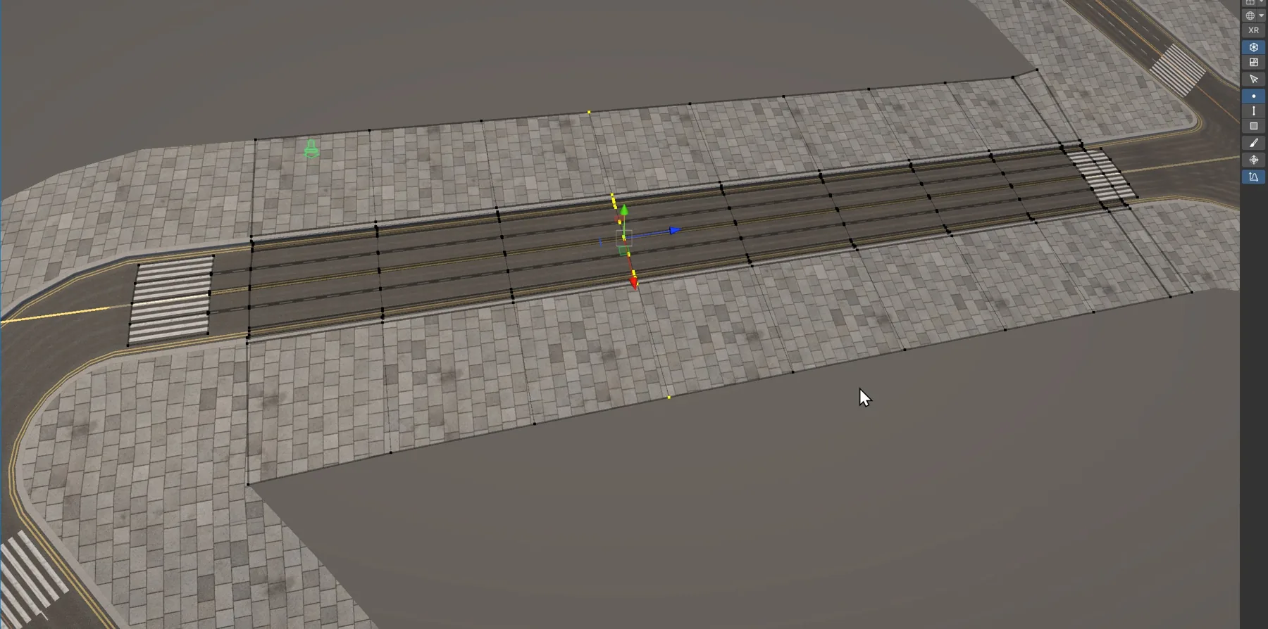 A road mesh selected in vertex mode